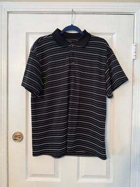 Pebble Beach Black Polo with White Stripe Accent